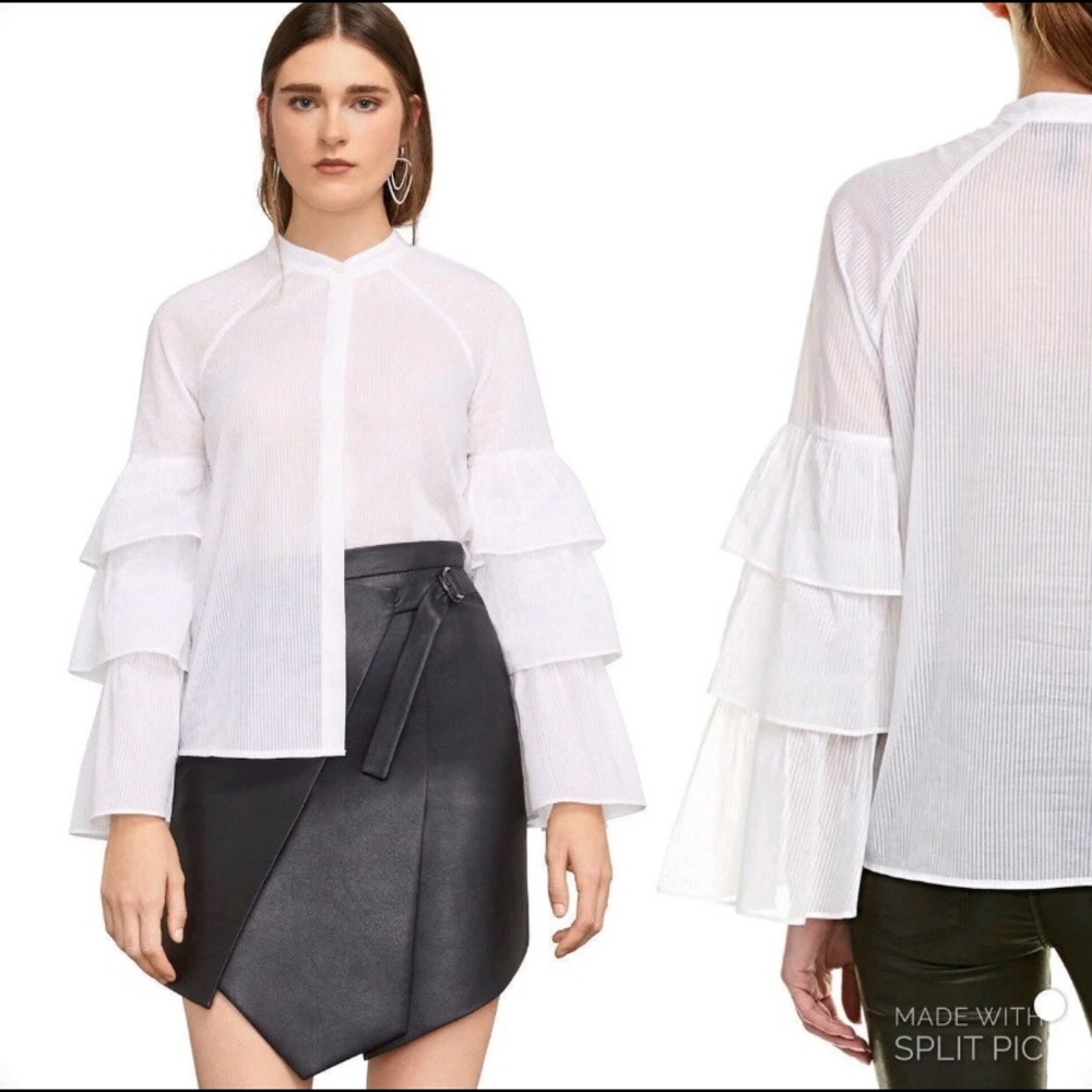 BCBGMAXAZRIA Women's Tiered Ruffle Sleeve Blouse